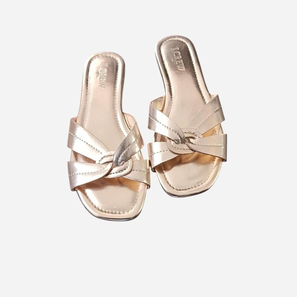 J.Crew Gold Metallic Sandals With Bow Detail Size 6
